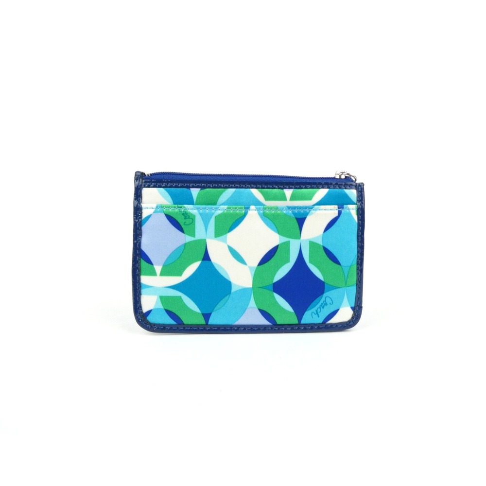 Coach Poppy Signature Op Art Blue Green Mini Skinny Case w/Keychain - Picture 6 of 9